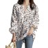 2022 European and American loose leopard print shirt long sleeved top casual V-neck autumn women's full sleeved top shirt