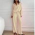 Elegant women's casual loose suit women's long sleeved top+drawstring pants set spring and autumn collar two-piece set