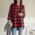 2021 Cross border Amazon Europe and America New Product Women's Top Flip Collar Fashion Grid Printed Medium to Long Sleeve Shirt