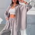 Euro American Cross border 2024 Spring New Casual Set Solid Color Collar Long Sleeve Shirt Top Haren Pants Two Piece Set