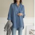 Cross border 2024 women's solid color autumn new style fresh long sleeved top design sense slit fat MM loose shirt