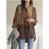 Cross border 2024 women's solid color autumn new style fresh long sleeved top design sense slit fat MM loose shirt