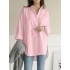 Cross border Amazon AliExpress 2022 Autumn New Collection of European and American Women's Solid Color Long Sleeve Flip Collar Irregular Shirt