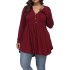 2024 Amazon eBay European and American Trade Autumn/Winter New V-neck Button Folded Women's Solid Color Long Sleeve Large T-shirt