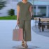 European and American Cross border 2024 Women's Large Summer Solid Color 2-piece Set Round Neck Tank Top Basic Wide Leg Pants