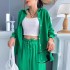 Euro American Cross border 2024 Spring New Casual Set Solid Color Collar Long Sleeve Shirt Top Haren Pants Two Piece Set