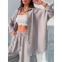 Euro American Cross border 2024 Spring New Casual Set Solid Color Collar Long Sleeve Shirt Top Haren Pants Two Piece Set