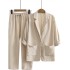 Women's cotton and linen 2-piece suit jacket+pants autumn loose and fashionable casual cotton and linen suit top set