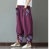 Cross border 2020 Spring and Autumn collection new AliExpress patchwork cotton and linen wide leg pants loose women's printed pants