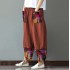 Cross border 2020 Spring and Autumn collection new AliExpress patchwork cotton and linen wide leg pants loose women's printed pants