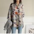 Cross border 2024 women's solid color autumn new style fresh long sleeved top design sense slit fat MM loose shirt