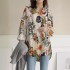 Cross border 2024 Amazon Independent Station AliExpress EBAY Long sleeved Loose Large Cotton and Hemp Printed Top Loose Trendy