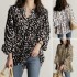 2022 European and American loose leopard print shirt long sleeved top casual V-neck autumn women's full sleeved top shirt