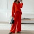 Elegant women's casual loose suit women's long sleeved top+drawstring pants set spring and autumn collar two-piece set