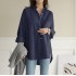 Cross border 2024 women's solid color autumn new style fresh long sleeved top design sense slit fat MM loose shirt