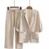 Women's cotton and linen 2-piece suit jacket+pants autumn loose and fashionable casual cotton and linen suit top set