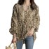 2022 European and American loose leopard print shirt long sleeved top casual V-neck autumn women's full sleeved top shirt