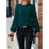 European and American 2024 Spring and Autumn New Women's Folding Long Sleeve Shirt Fashion Round Neck Retro Solid Color Leisure Vacation Top