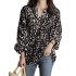 2022 European and American loose leopard print shirt long sleeved top casual V-neck autumn women's full sleeved top shirt