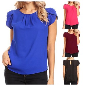 Cross border 2023 Amazon AliExpress new chiffon solid color short sleeved round neck casual shirt short sleeved top