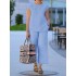 European and American Cross border 2024 Women's Large Summer Solid Color 2-piece Set Round Neck Tank Top Basic Wide Leg Pants