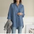 Cross border Amazon AliExpress 2022 Autumn New Collection of European and American Women's Solid Color Long Sleeve Flip Collar Irregular Shirt