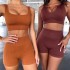 New European and American Ins seamless knitted sexy sports short sleeved shorts yoga suit yoga set for women