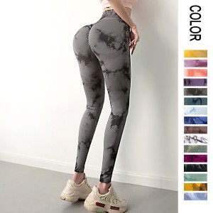 Tie dye sport high waisted peach lifting buttocks seamless outerwear jacquard running fitness yoga pants autumn and winter women