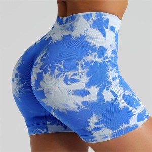 Cross border European and American tie dye yoga pants, quick drying, high waisted, elastic, tight fitting, sports, running, fitness, hip lifting, yoga shorts for women