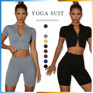 2023 autumn new thread moisture wicking and elastic quick drying fitness simple and fashionable temperament yoga clothes short sleeved women