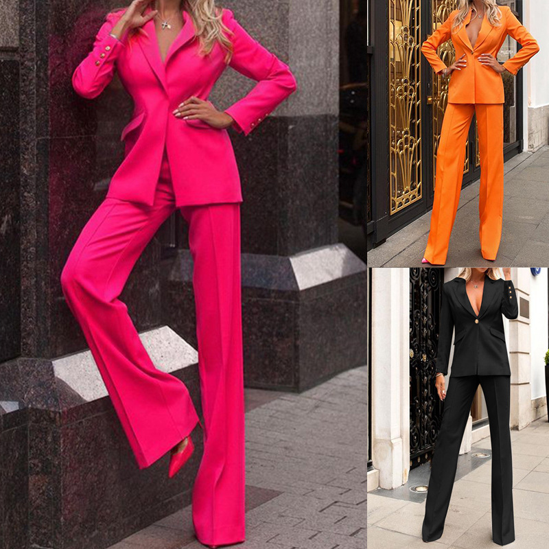 FD474 in stock 2023 European and American foreign trade autumn and winter new women's fashion casual commuting suit straight leg pants set