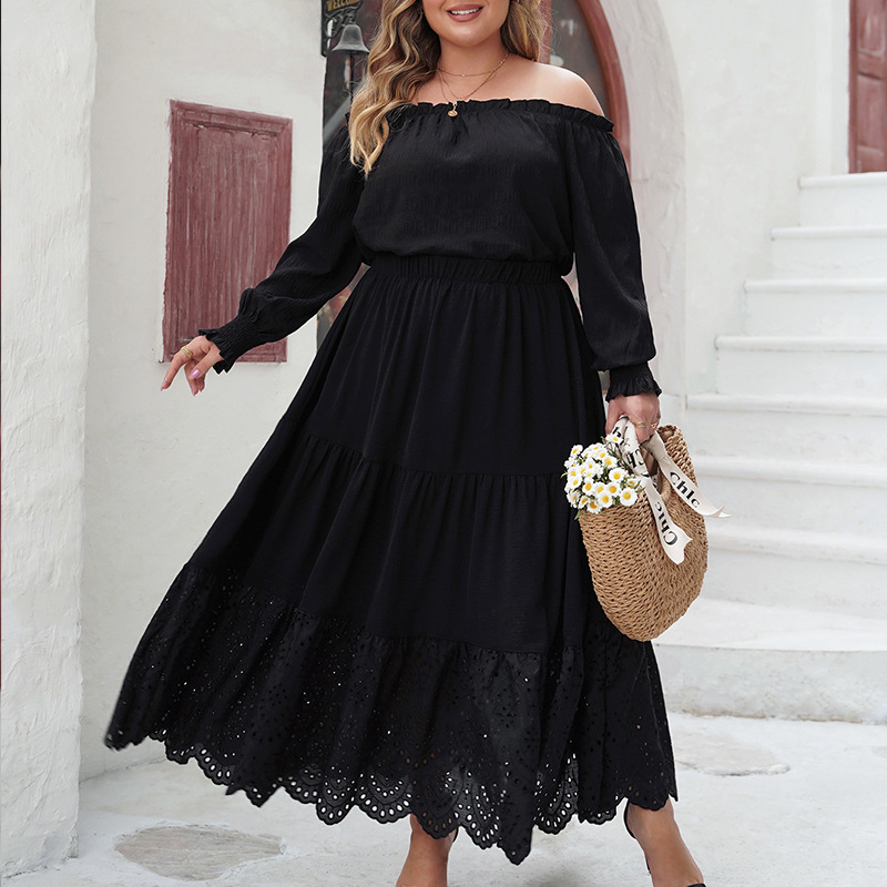 European and American cross-border Amazon fashion big lace black skirt new plus size solid color hollow skirt for women