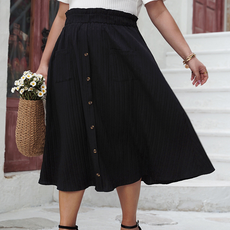 European Amazon Button High Waist Skirt 2024 Summer New Product Loose Large Swing Skirt Elegant Skirt