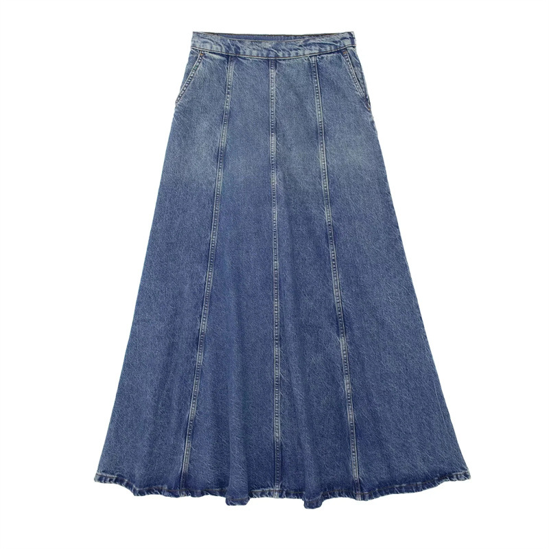 Cross border foreign trade wholesale 2023 design sense versatile high waisted denim A-line long skirt half skirt for women