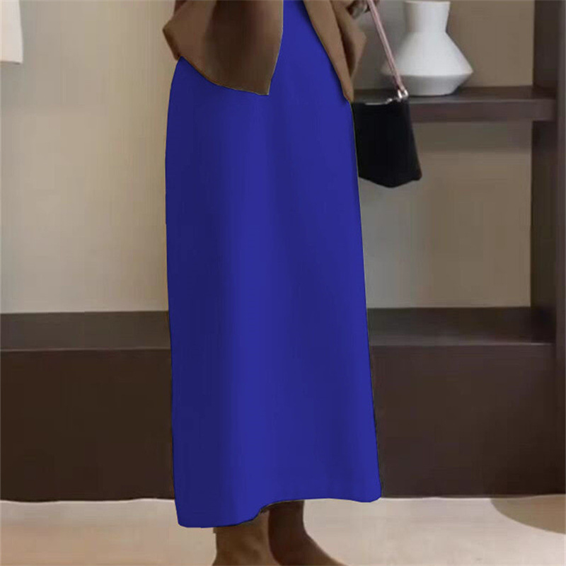 Blue Half length Skirt 2024 Summer Suit A-line Medium to Long Style, Slim Look, Hip Wrapping Straight Tube Long Skirt, Short Skirt