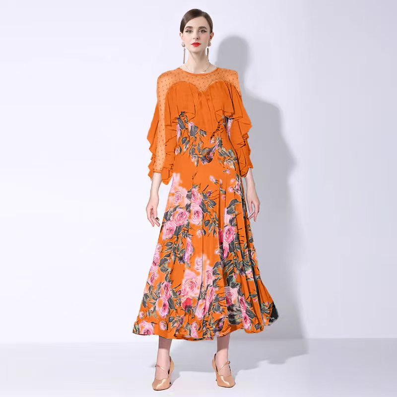 Factory direct sales of European and American fashionable printed patchwork dresses