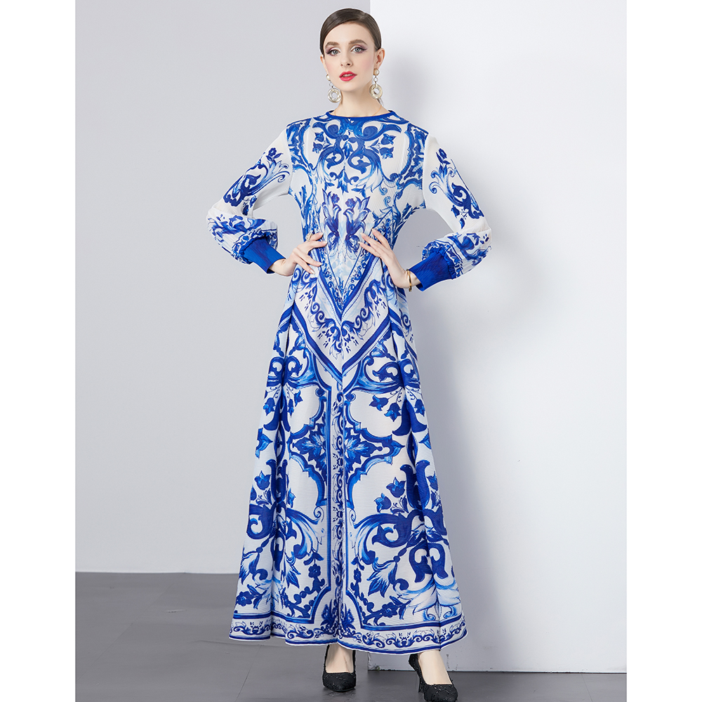 Factory direct sales of Sanzhai wrinkled heavy-duty spliced geometric pleated dress