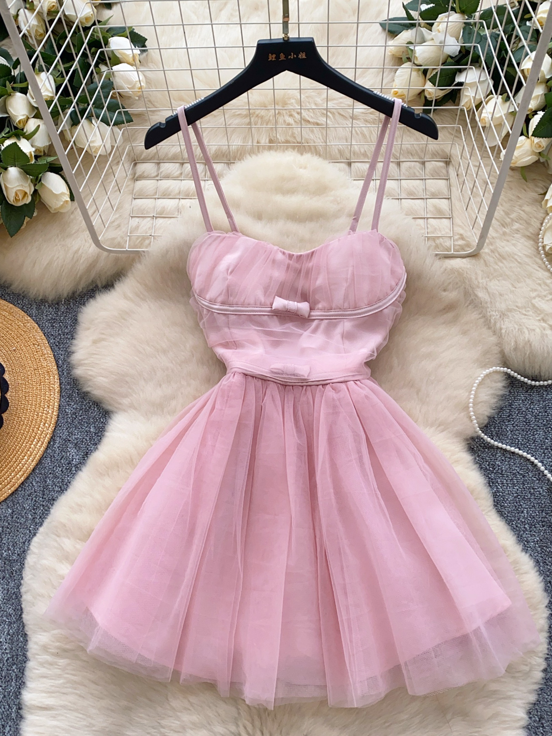 Fairy fluffy mesh dress 2025 summer French waist cinching slimming sleeveless strapless princess dress short skirt