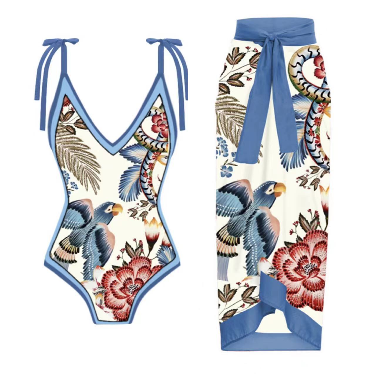 2023 European and American foreign trade one-piece conservative cover belly slimming exposed back sexy skirt style new swimsuit women's chiffon beach skirt