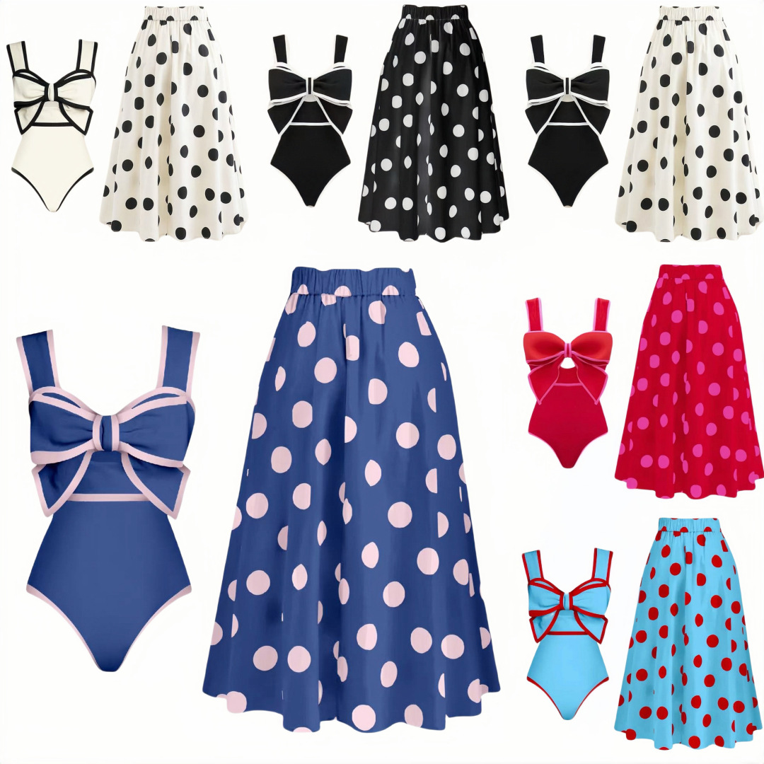 2025 European and American cross-border new bikini Amazon two-piece skirt style conservative one-piece swimsuit women's spot wholesale
