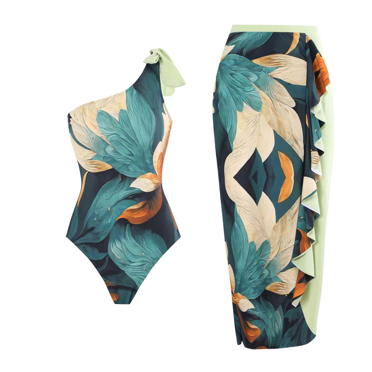2024 European and American cross-border e-commerce Amazon new one-piece swimsuit digital printed long skirt sunscreen swimsuit women's spot