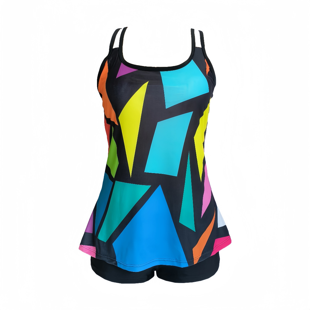 2022 Cross border Exclusive Tangini Amazon Digital Printed Belly Covering Conservative Women's Swimsuit Large Size Flat Corner Swimsuit