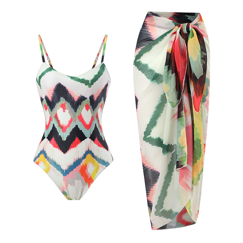 2023 Langqi new two-piece beach swimsuit set with gradient tie dye, hip hugging long skirt, European and American ins style swimsuit