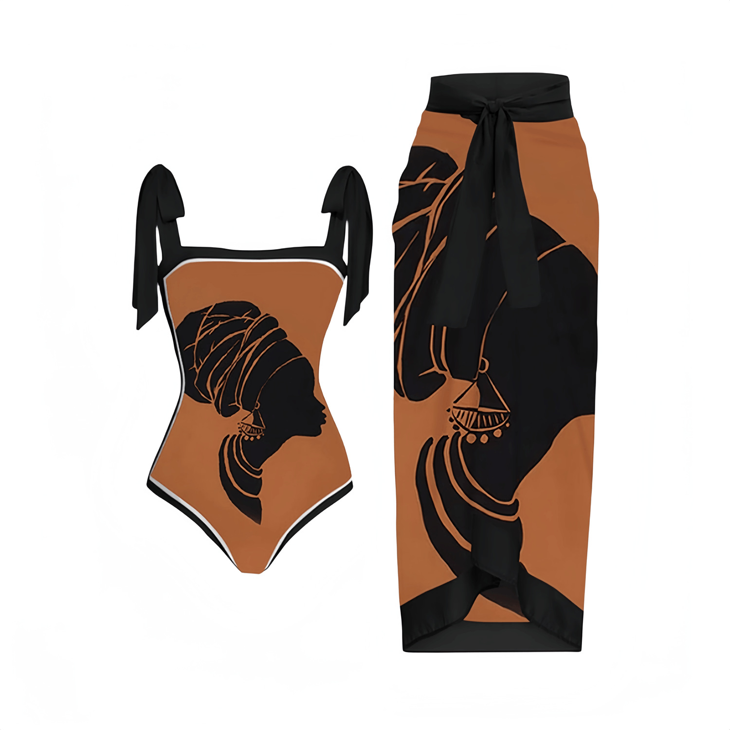 2024 European and American foreign trade new two-piece set women's beach sunscreen swimsuit Amazon printed conservative one-piece swimsuit
