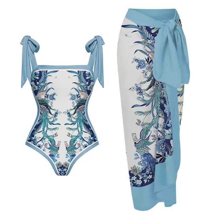 2023 new two-piece printed swimsuit for foreign trade, slim fit and conservative, anti glare, Instagram style, Amazon swimsuit