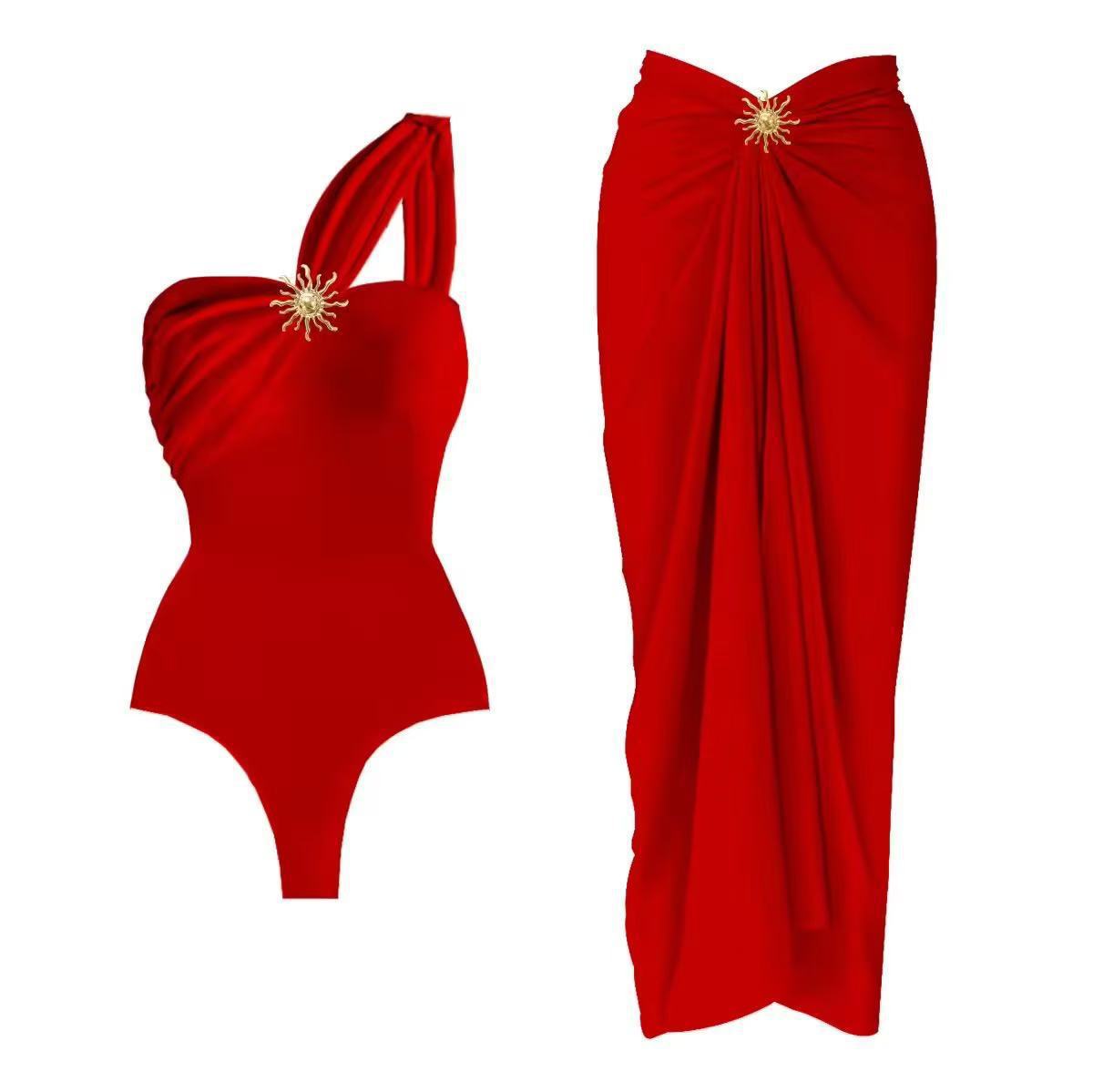 2025 Amazon new one-piece women's swimsuit AliExpress solid color sexy high-end fashion hot spring swimsuit for women