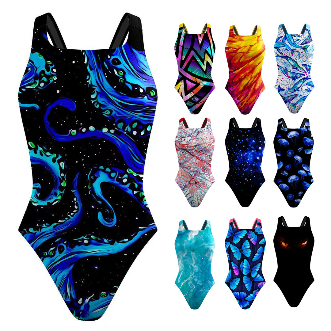 2025 new European and American one-piece bikini cross-border digital printed swimsuit AliExpress tight racing swimsuit for women
