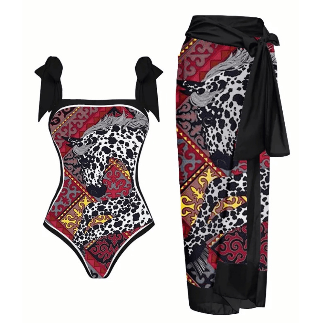 2023 Amazon Europe and America Foreign Trade New Swimsuit AliExpress Multi color Printed Chiffon Long Dress Integrated Sunscreen Swimsuit