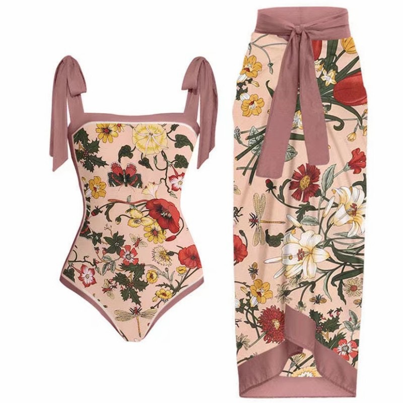 2024 Amazon Internet Celebrity Hot Double sided Swimsuit Fixed Edition Print Conservative Belly Covering Package Hip Skirt Two Piece Set Swimsuit