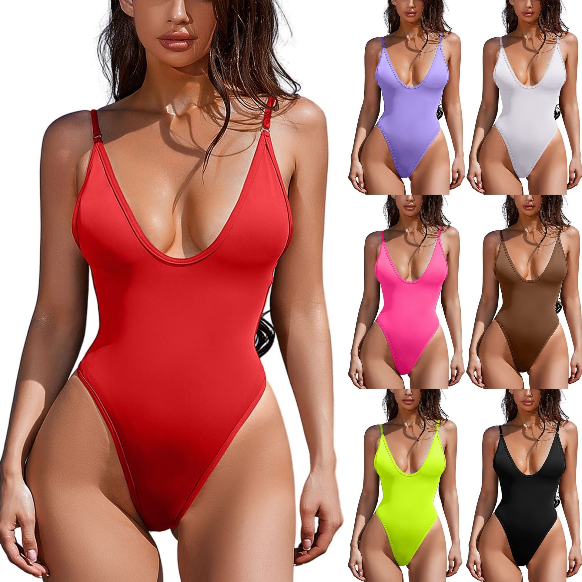 Langqi 2024 minimalist style professional racing swimsuit Amazon solid color belly covering sexy bikini bikini